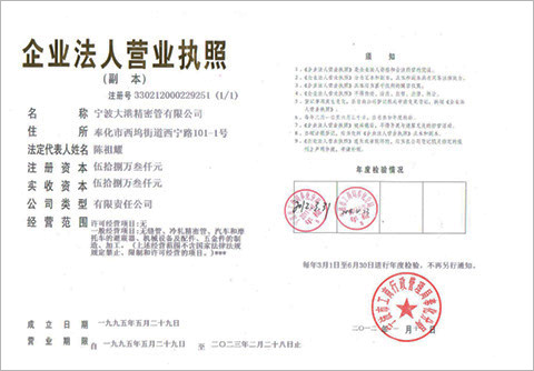 寧波大港精密管有限公司企業(yè)法人營(yíng)業(yè)執(zhí)照